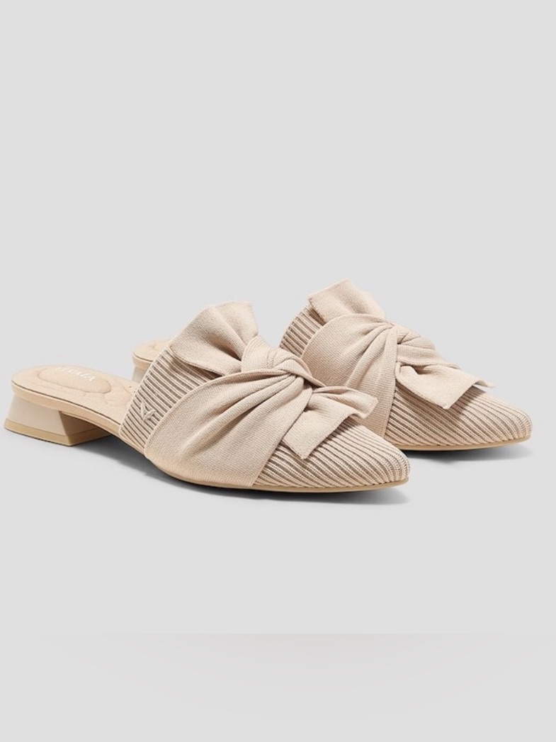 Nwot Vivaia Pointed Toe Knot Mule Heels Eu 40 Us 9 Beige Knit Slip On Shoes